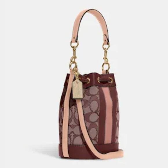 COACH MINI DEMPSEY BUCKET BAG IN SIGNATURE JACQUARD WITH STRIPE & COACH PATCH - Picture 2 of 5